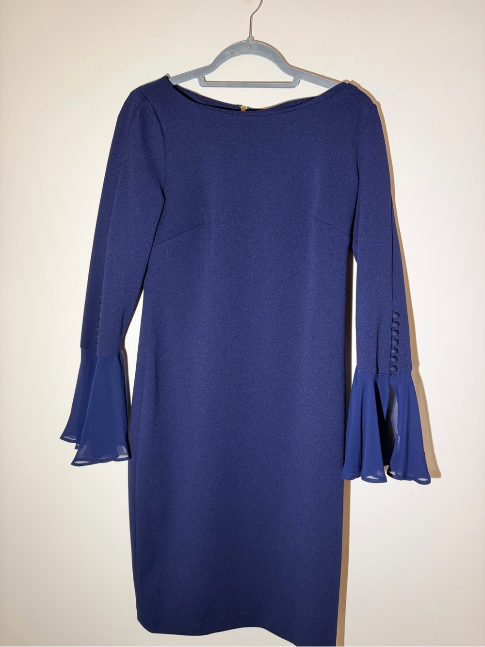 Calvin Klein Navy Long Sleeve Bell-Cuff Sheath Dress